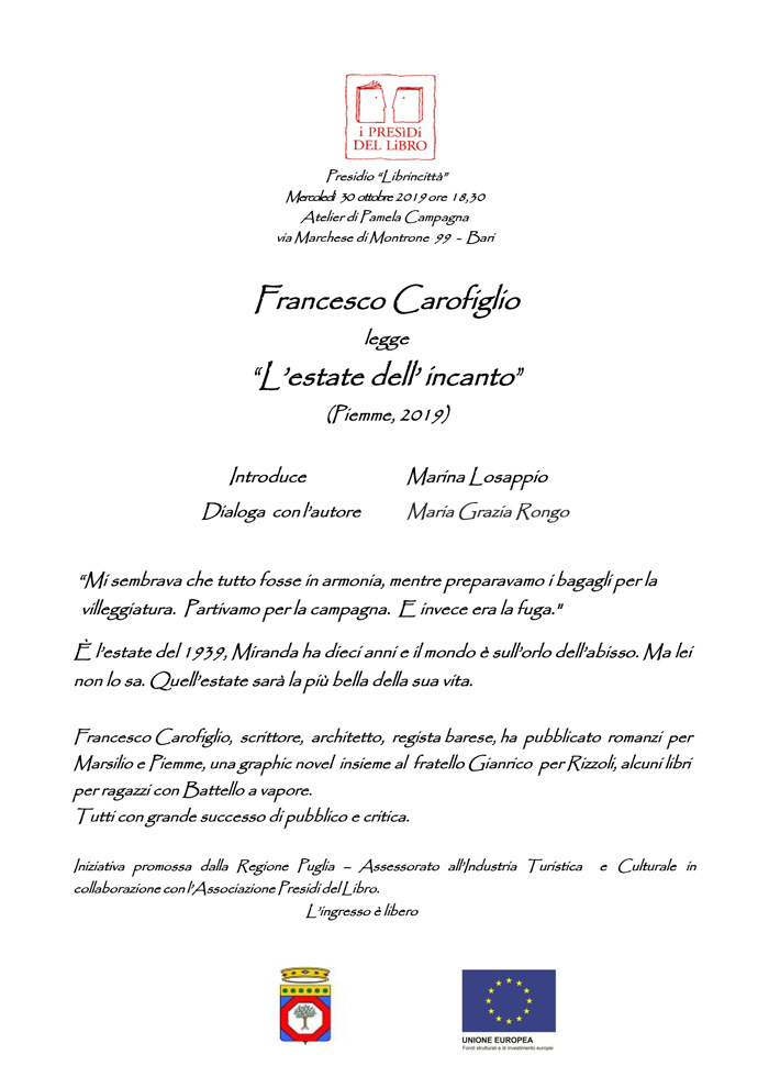 L’ESTATE DELL’INCANTO, incontro con Francesco Carofiglio – Presìdi del ...