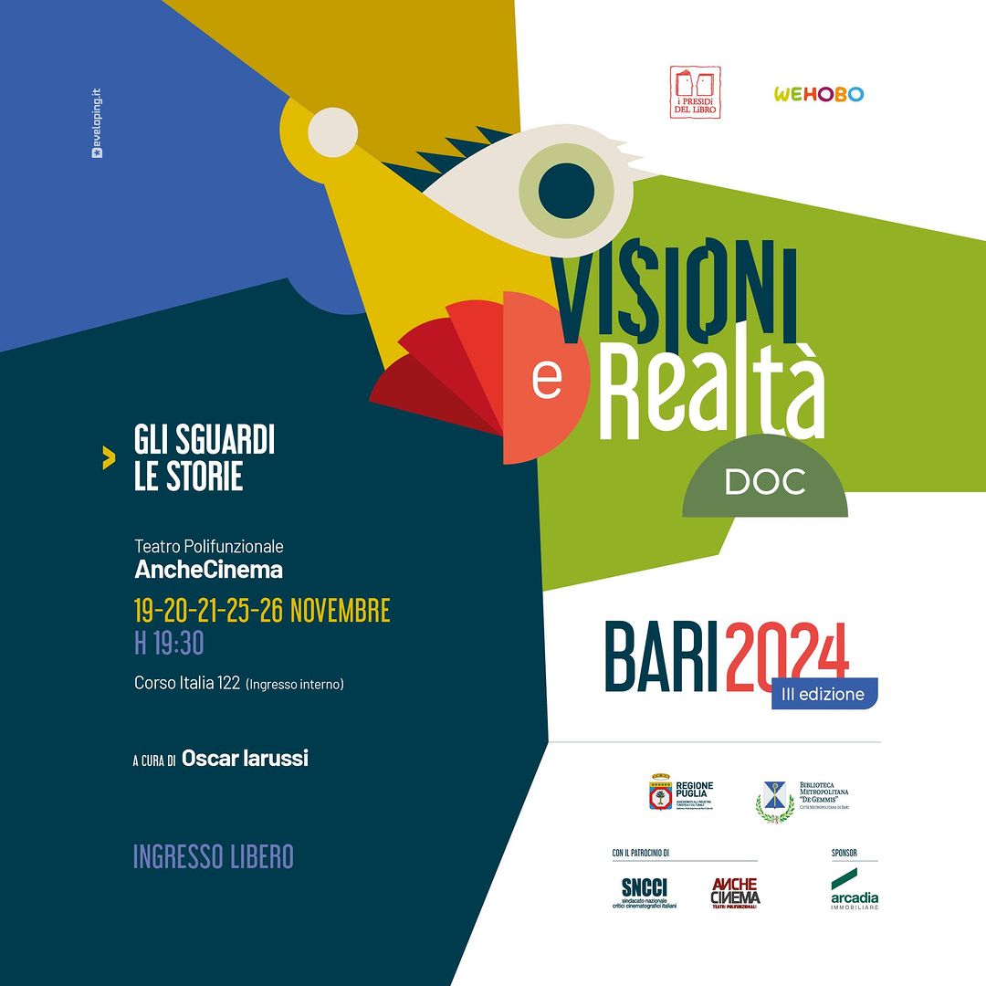 👁️Dal 19 al 26 novembre, per il terzo anno consecutivo, torna “𝐕𝐢𝐬𝐢𝐨𝐧𝐢 𝐞 𝐑𝐞𝐚𝐥𝐭𝐚̀ 𝐃𝐨𝐜. 𝐆𝐥𝐢 𝐬𝐠𝐮𝐚𝐫𝐝𝐢, 𝐥𝐞 𝐬𝐭𝐨𝐫𝐢𝐞”, una rassegna di documentari che esplora la realtà, curata da 𝐎𝐬𝐜𝐚𝐫 𝐈𝐚𝐫𝐮𝐬𝐬𝐢. Organizzata dall'Associazione 𝐏𝐫𝐞𝐬𝐢̀𝐝𝐢 𝐝𝐞𝐥 𝐋𝐢𝐛𝐫𝐨, l'iniziativa continua a promuovere la lettura anche attraverso il cinema. “Oltre il confine” è il titolo di questa terza edizione, ideata da Oscar Iarussi, nel segno della passione verso il racconto della realtà che, in ambito editoriale, ha dato vita tra l’altro al Premio Leogrande.

🎬Il programma della 𝐫𝐚𝐬𝐬𝐞𝐠𝐧𝐚 𝐜𝐢𝐧𝐞𝐦𝐚𝐭𝐨𝐠𝐫𝐚𝐟𝐢𝐜𝐚 si sviluppa in 5 proiezioni di documentari e film italiani, al Teatro Polifunzionale AncheCinema, seguite da altrettanti incontri tra il regista e un critico cinematografico o un esperto delle tematiche trattate.

👉𝐈𝐧𝐠𝐫𝐞𝐬𝐬𝐨 𝐠𝐫𝐚𝐭𝐮𝐢𝐭𝐨 fino a esaurimento posti.

⬇info e programma
https://www.presidi.org/

@oscariarussi  @anchecinemateatro 
@regionepuglia 
Sponsor @immobiliarearcadia